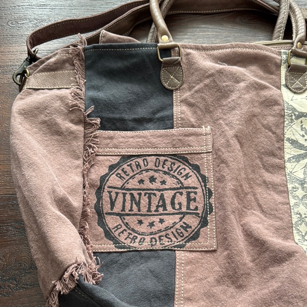 Myra Bag Retro Print Patchwork Weekender Tote Bag… - image 2